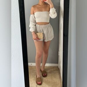 A&F Linen neutral stretch Waist Shorts M| resortwear vacation beach coastal